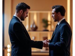 Concierge interacting with a discerning client in a luxury hotel lobby