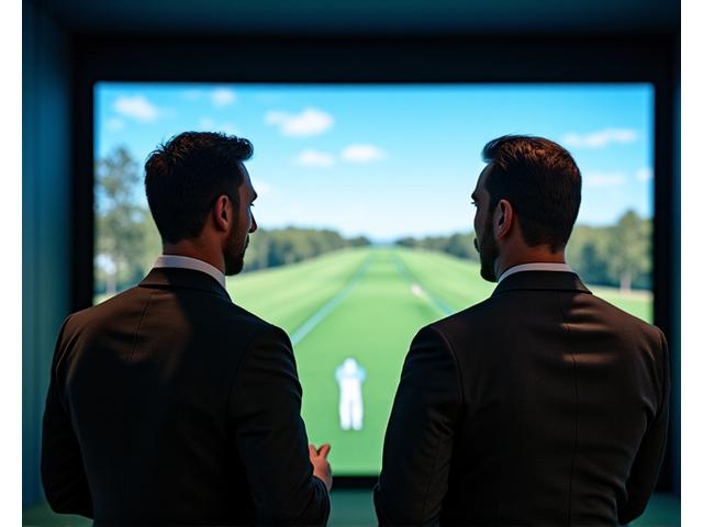 Private golf coach demonstrating swing analysis on a digital screen